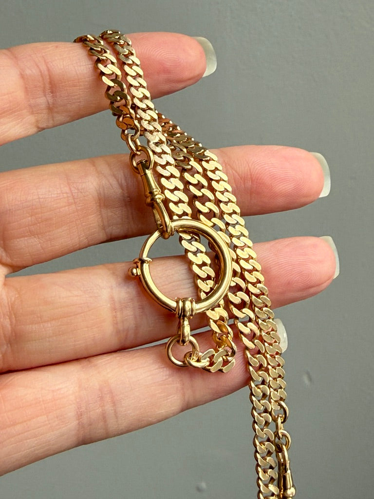 18k Gold Pressed Curb Link Watch chain Necklace Setup with Large Bolt clasps - 20.2 inch total length