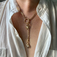 Antique 18k Gold Pressed Curb Link Watch chain Necklace Setup with Large Bolt clasps - 21.5 inch total length