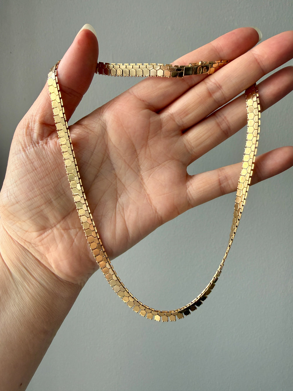 Vintage Italian Hexagon Mirror Link Chain Necklace 18k Gold – 16.75 Inch Length