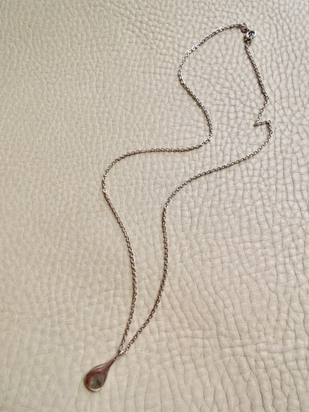 Vintage Signed Efva Attling Silver Flat Droplet Pendant &amp; Chain - 19.75 inch length