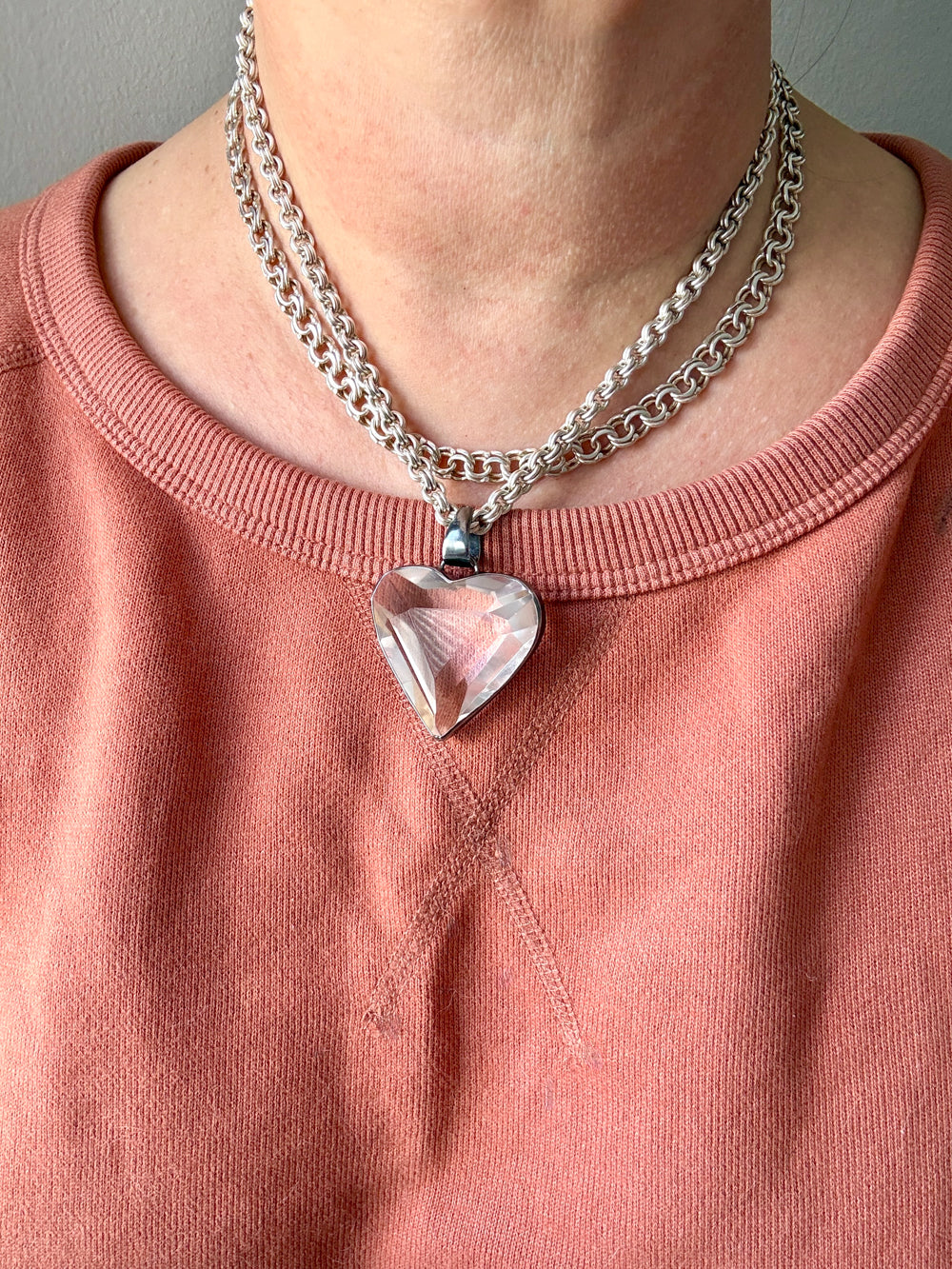 Vintage Silver Double Rolo Link Necklace – 16 Inch Length