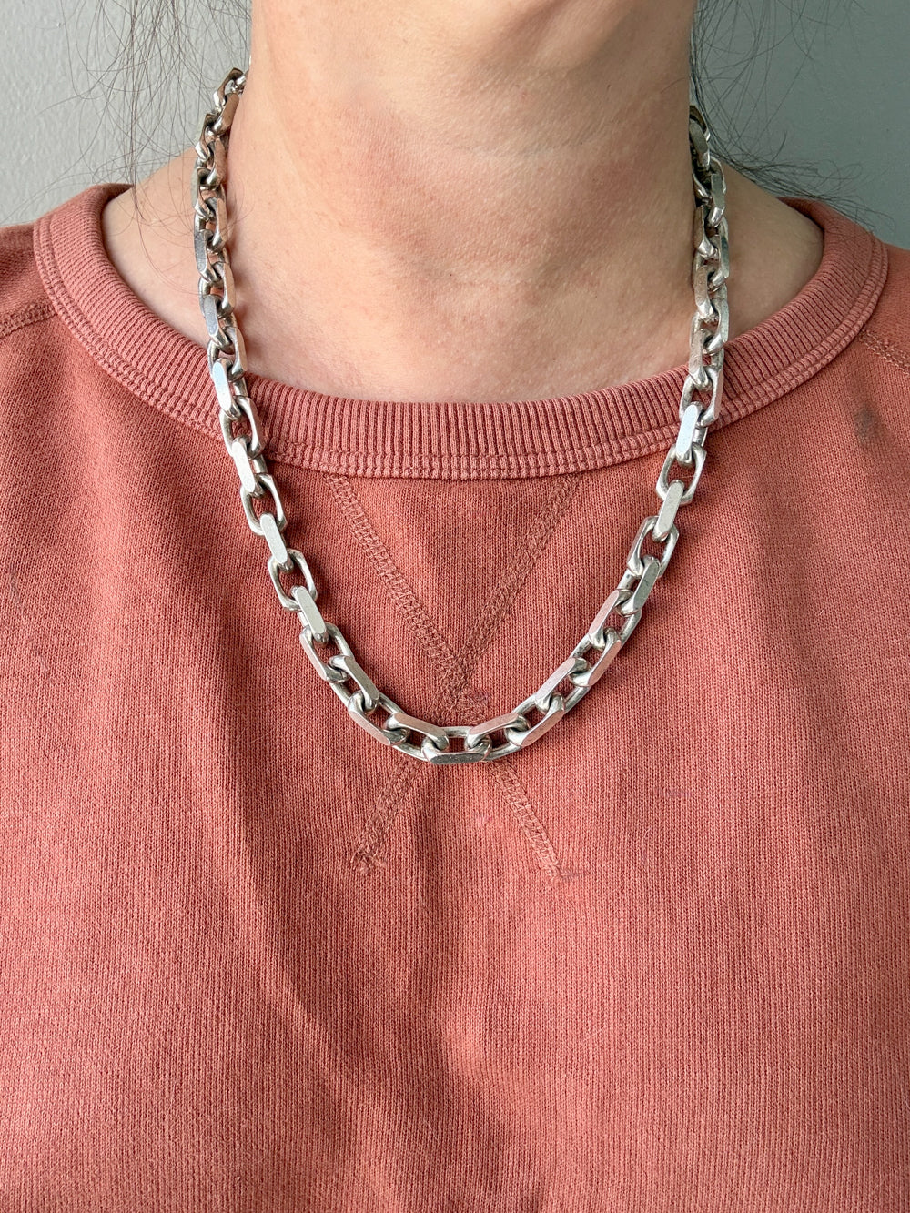 Vintage Sterling Silver Chunky Biker Link Chain Necklace – 22 Inch Length