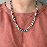Vintage Sterling Silver Chunky Biker Link Chain Necklace – 22 Inch Length