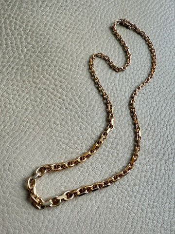 RARE Midcentury Era 14k gold Graduated Biker Link Necklace Signed Edvin Einar & C Larsen - 17.8 inch length
