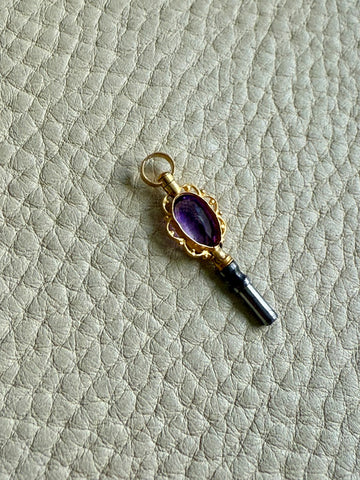 1830 Antique 18k Gold and Purple Amethyst Articulated Pocket Watch Key Pendant Fob