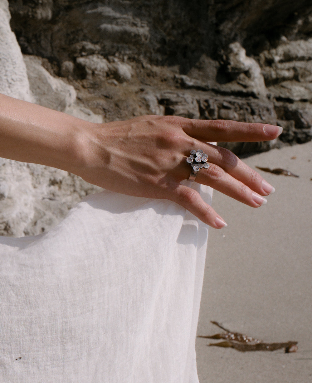 1968 Swedish Vintage Sculptural Silver Ring with Stepped Rounds - size 6