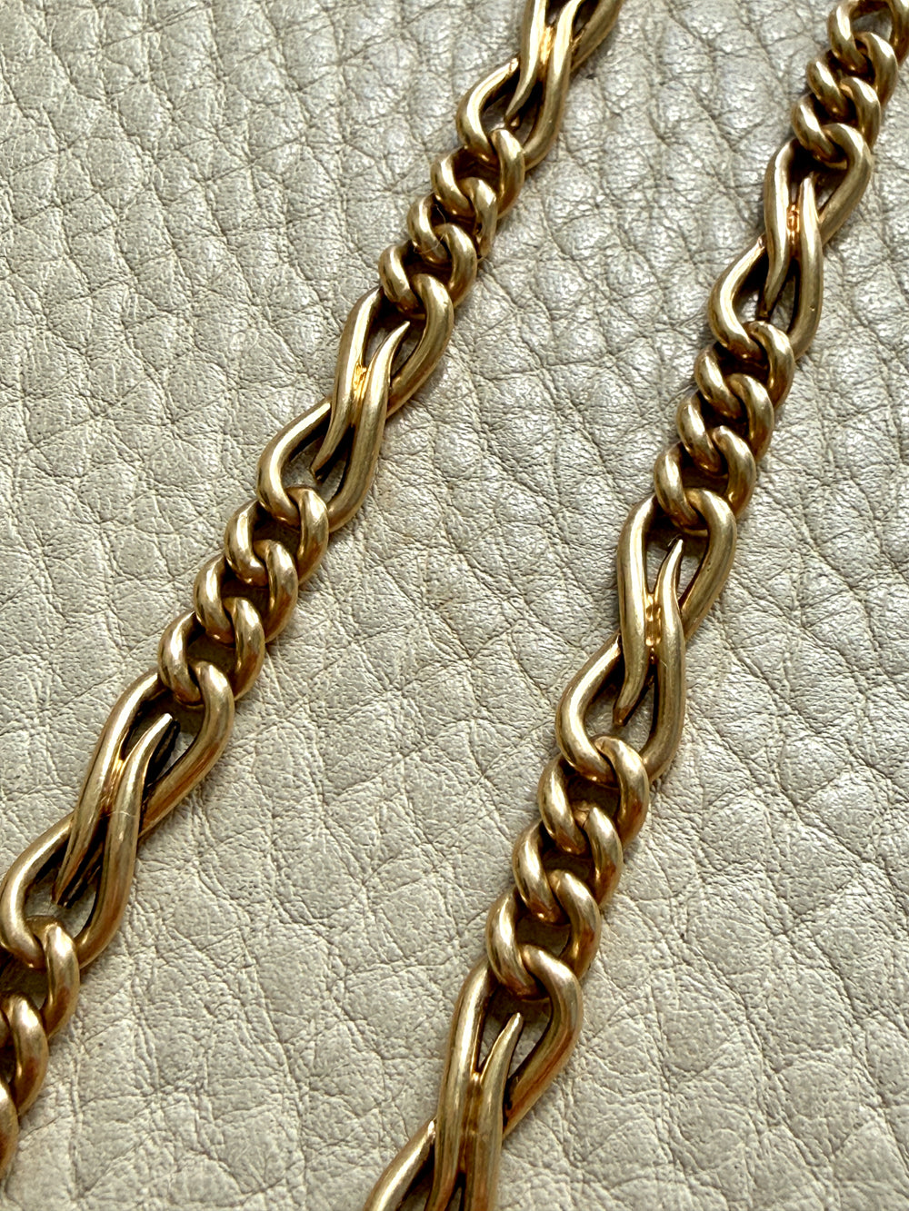 French Antique 18k Gold Watch Chain Necklace with Hand Forged Figure 8s - 16.5 inch length