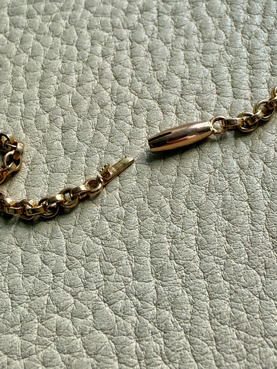 Midcentury era 18k Gold Necklace -  Rolo Link Variation Chain Necklace - 17.5 inch length