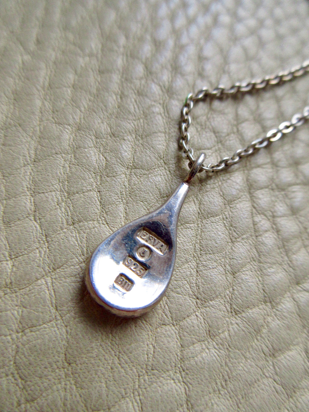 Vintage Signed Efva Attling Silver Flat Droplet Pendant &amp; Chain - 19.75 inch length