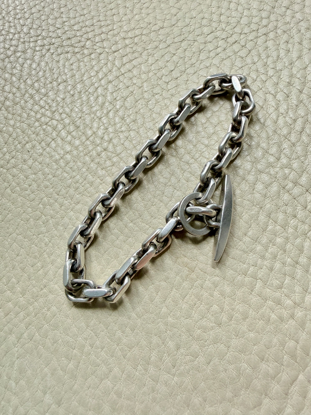 1960-1973 Robert Valentin Olsen - Chunky Silver Biker Link Bracelet with Toggle Clasp - 8.6 inch length