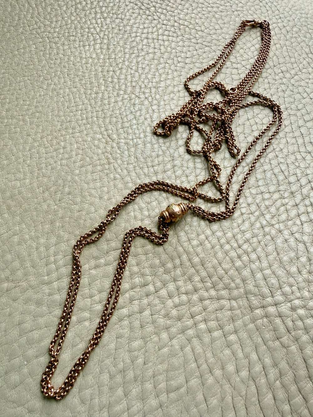 18k gold victorian era rolo link longuard necklace with slider penelopepenelope.com