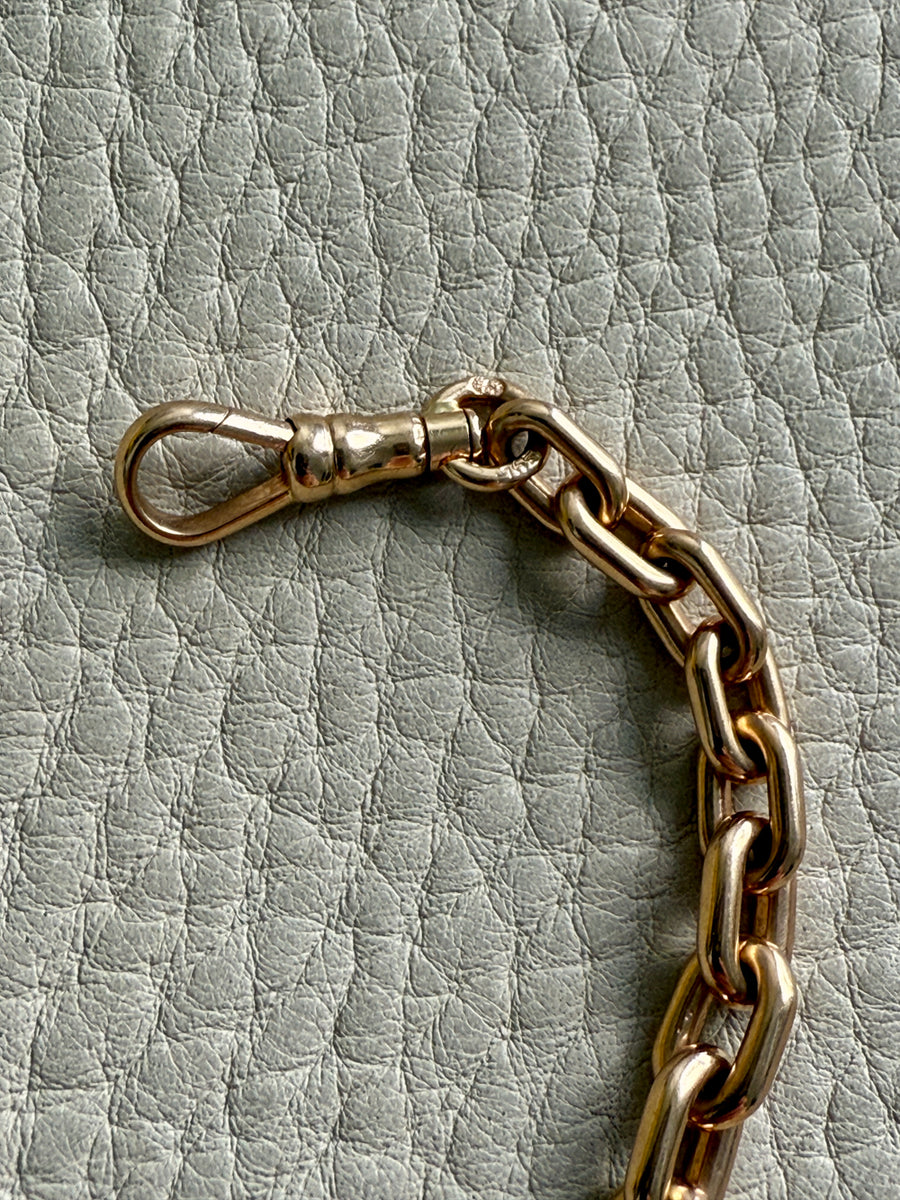 18k Gold Antique Rounded Biker Link Watch Chain Necklace Extender or Bracelet with Large Bolt Clasp - 9.2 inch length