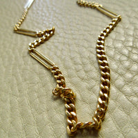 Vintage 18k Yellow Gold Bar and Curb Chain Necklace - 17.5 inch length