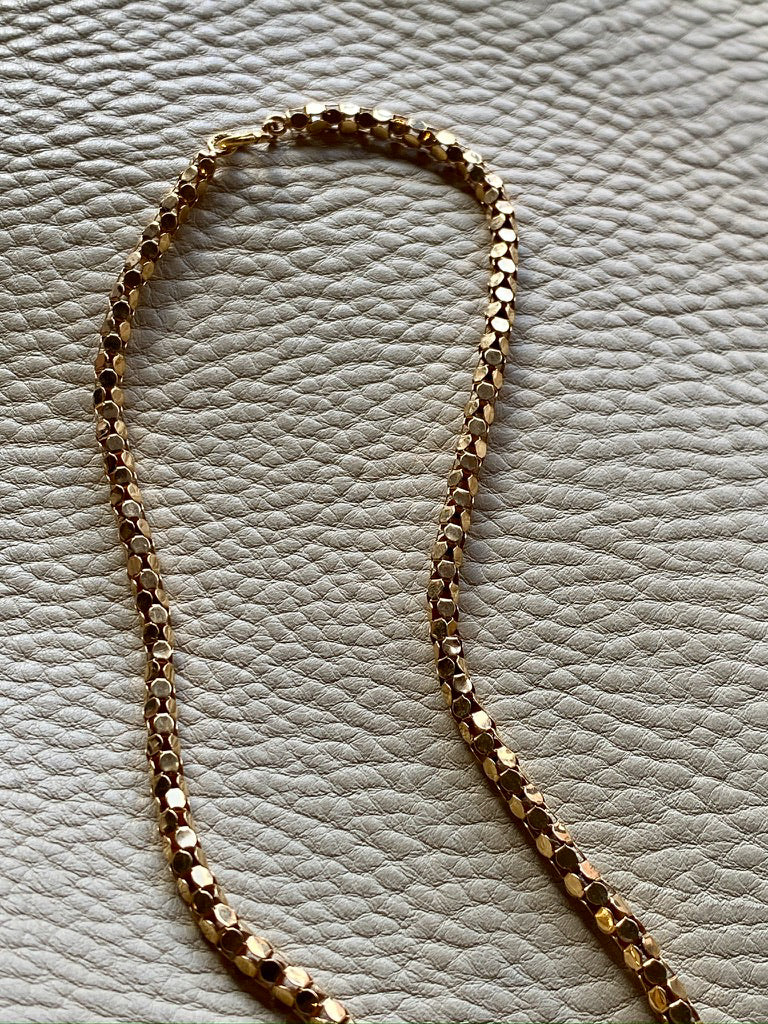 Honeycomb link necklace - Vintage 18k yellow gold, 17.25 inch length