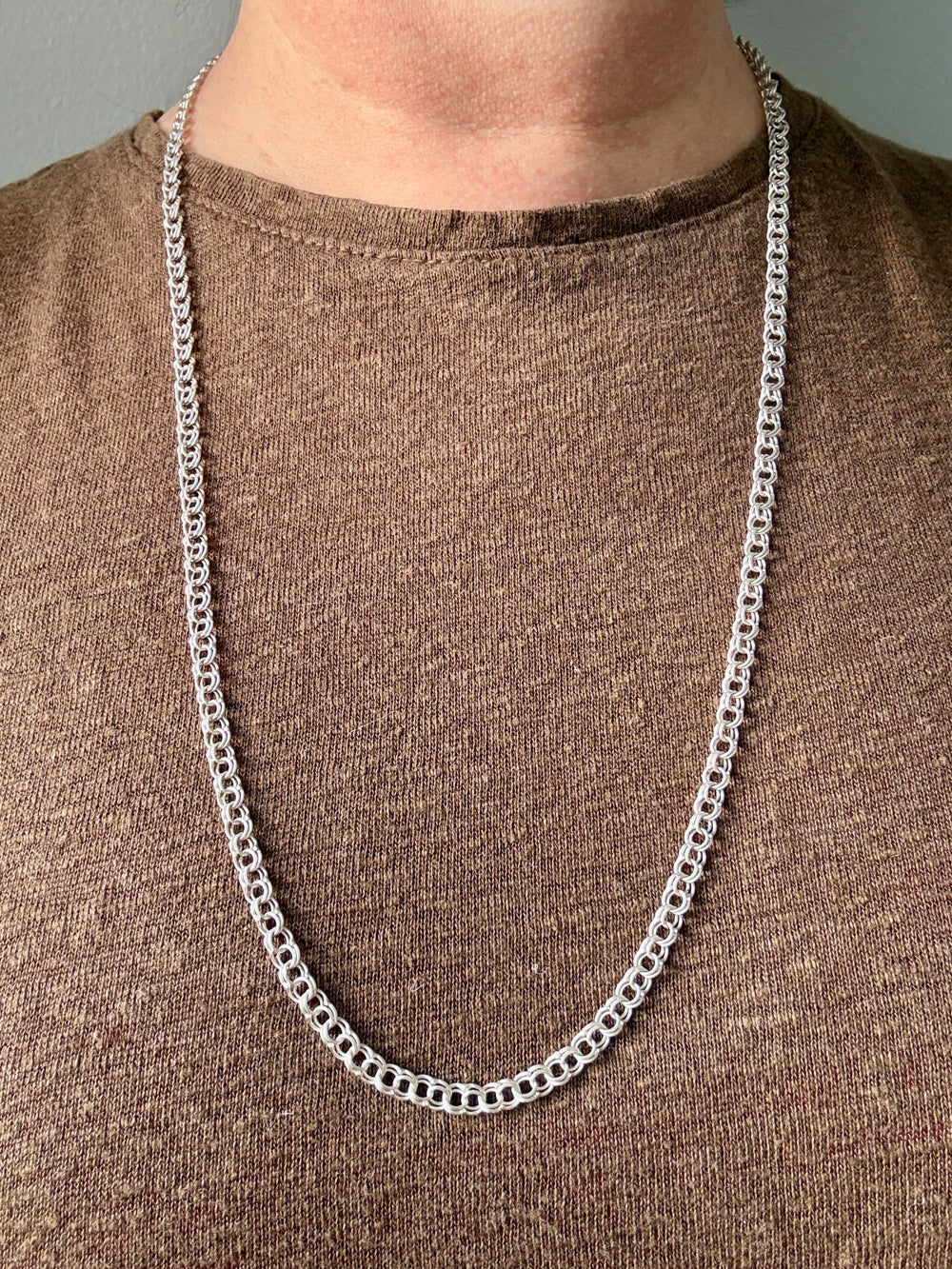 Vintage Double Link Necklace Sterling Silver – 28" Length