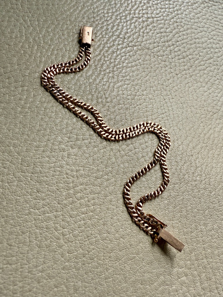 Midcentury era 18k gold Curb Link - Double strand bracelet - 7.6 inch length