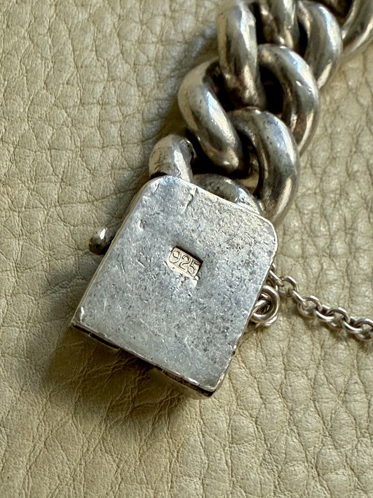 WOW! Vintage Silver SOLID Puffy Curb Link Bracelet - 7.3 inch interior circumference