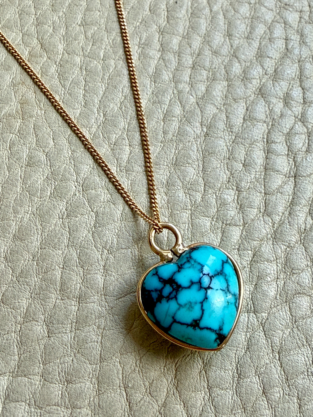 Puffy Vintage Turquoise Cabochon Bezel Set Heart Pendant 18k Gold – 0.8 inch drop