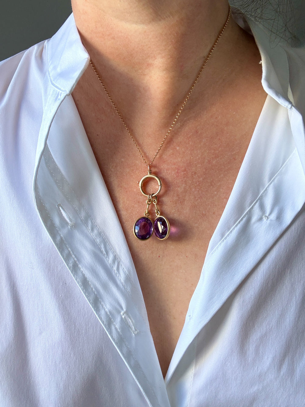 Vintage Scandi 18k gold Faceted Amethyst Pendant