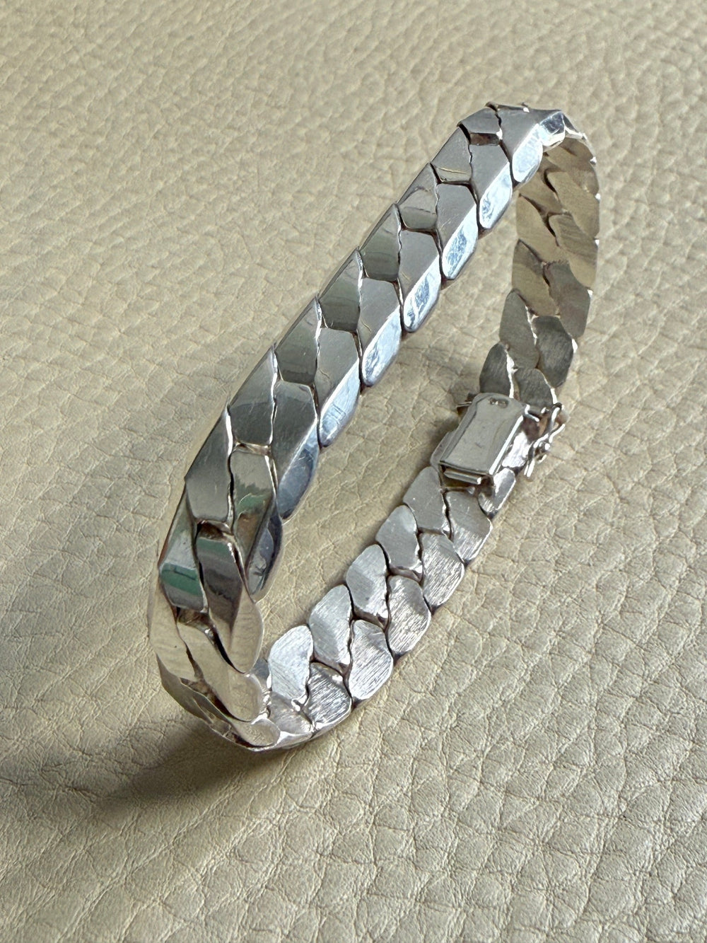 1970s era Chunky Tight Curb Silver Bracelet by Andreas Daub - 7.4 inch length