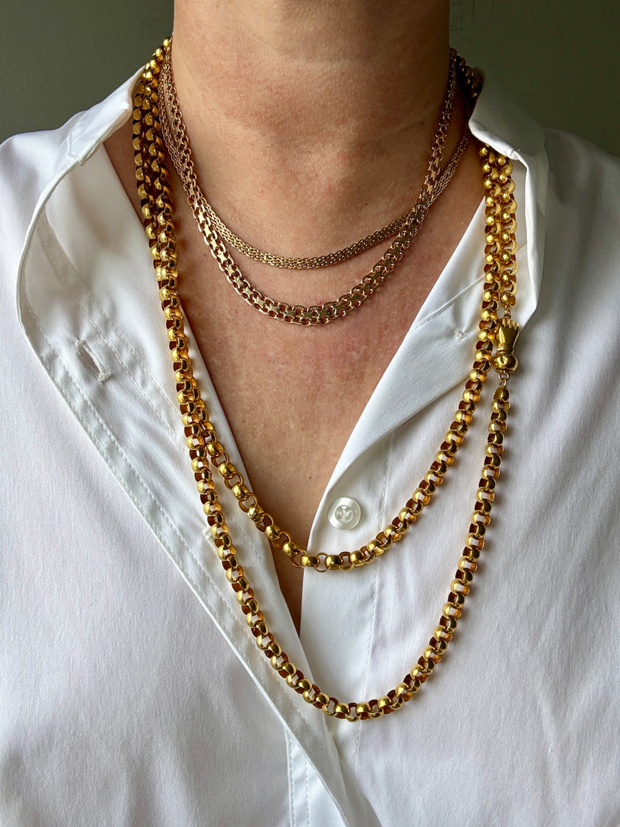 1834 Antique Long Length Rolo Link Necklace 22k Gold - 54.3 inch length