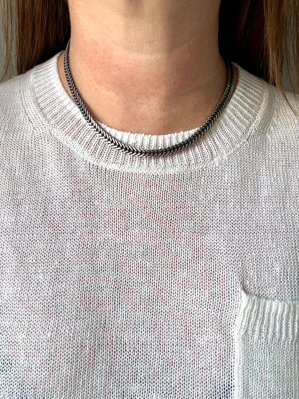 Vintage Sterling Silver Herringbone Chain Necklace ALTON & Pernilla Wiberg – 17 Inch length