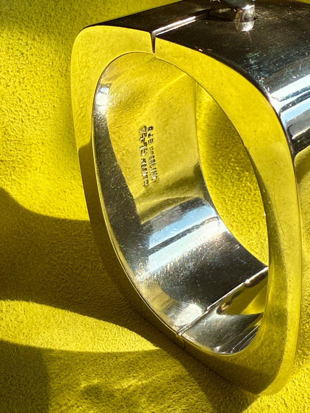 WIDE Sterling Silver Taxco Hinged Bangle - 6.6 inch interior circumference