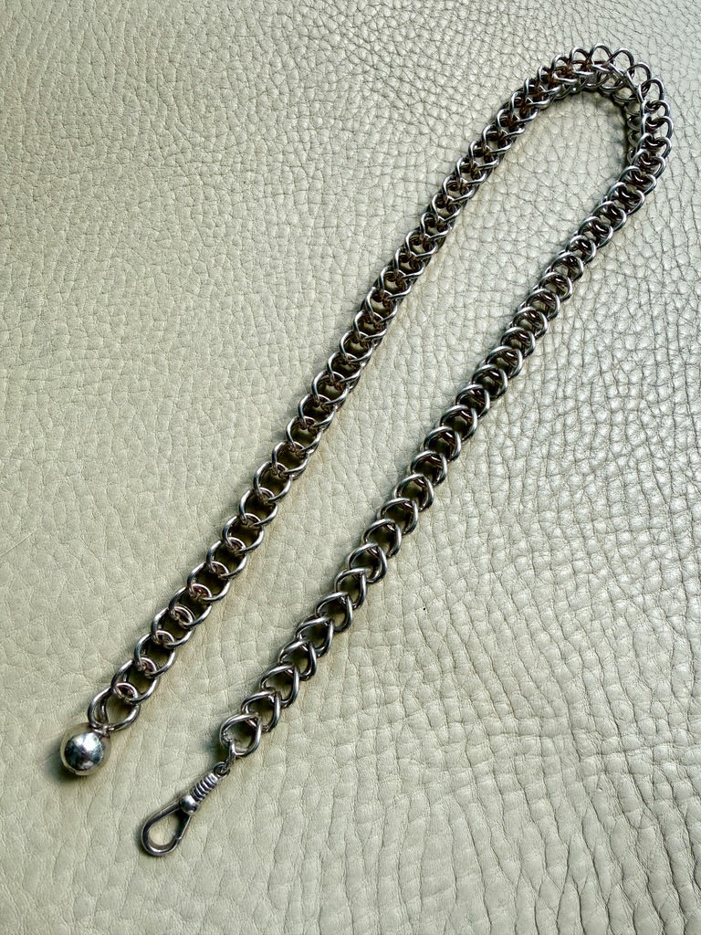 Danish Vintage Sterling Silver Open Foxtail Link Necklace with Dog Clip - 19 inch adjustable length