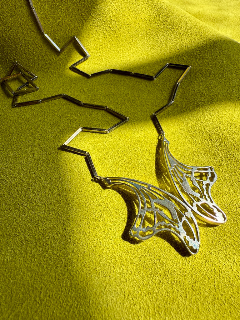 1984 Sterling Silver Butterfly Wing bar link Necklace BY ALTON - 24 inch length