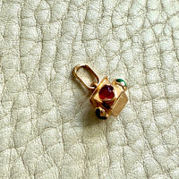 Midcentury Italian 18k Gold Square Box Charm or Pendant with Cabochon Side Accents