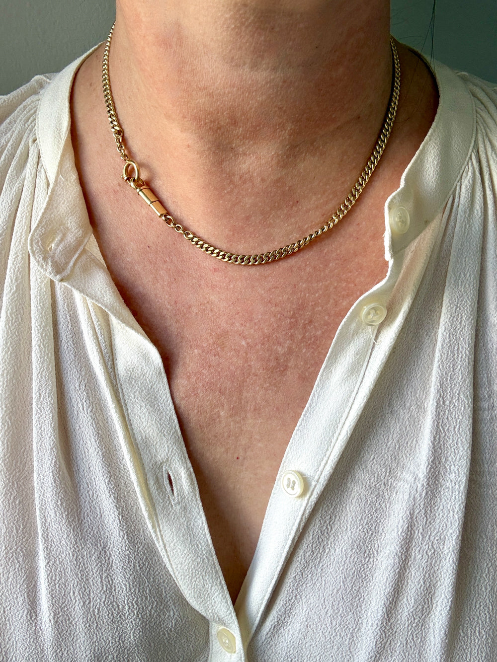 18k Gold Vintage Curb Link Watch Chain Necklace with Sheathed Fastener- 17.1 inch length