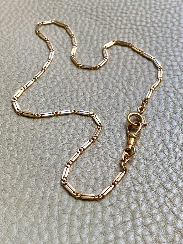 18k Gold Bar-Link Watch Chain Necklace with Dog Clip - 16.4 inch length