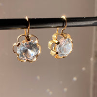 Sparkles!! - White topaz and 18k gold Modernist flower earrings - Vintage Scandinavian