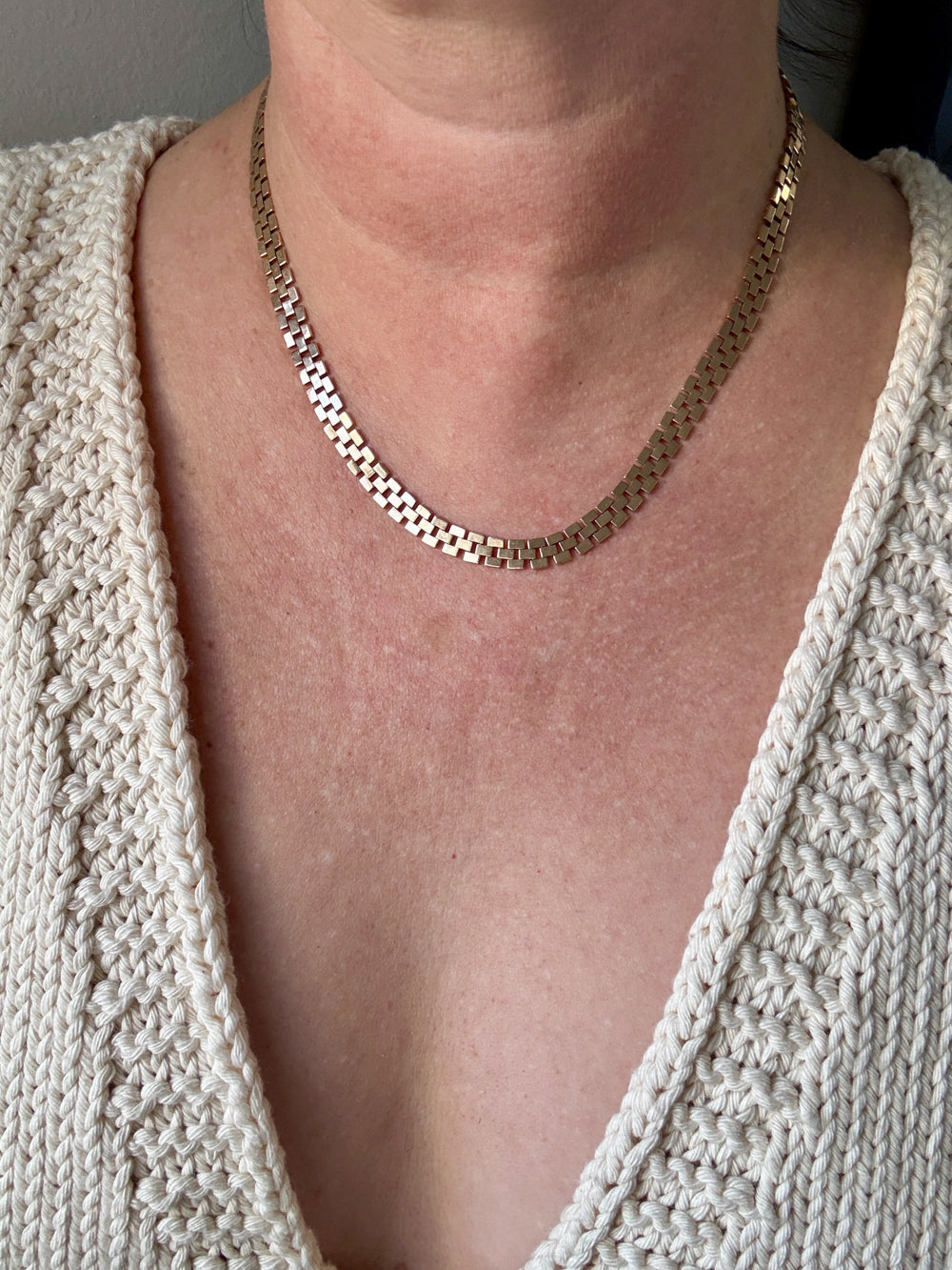 SILKY! Midcentury Italian Brick Link Necklace 18k Gold – 18.5 Inch Length
