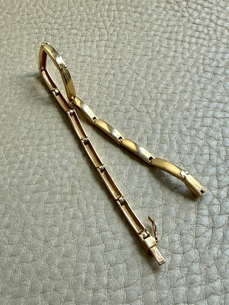 Vintage Slinky 18k Gold Bar Link Bracelet - 7.5 inch length
