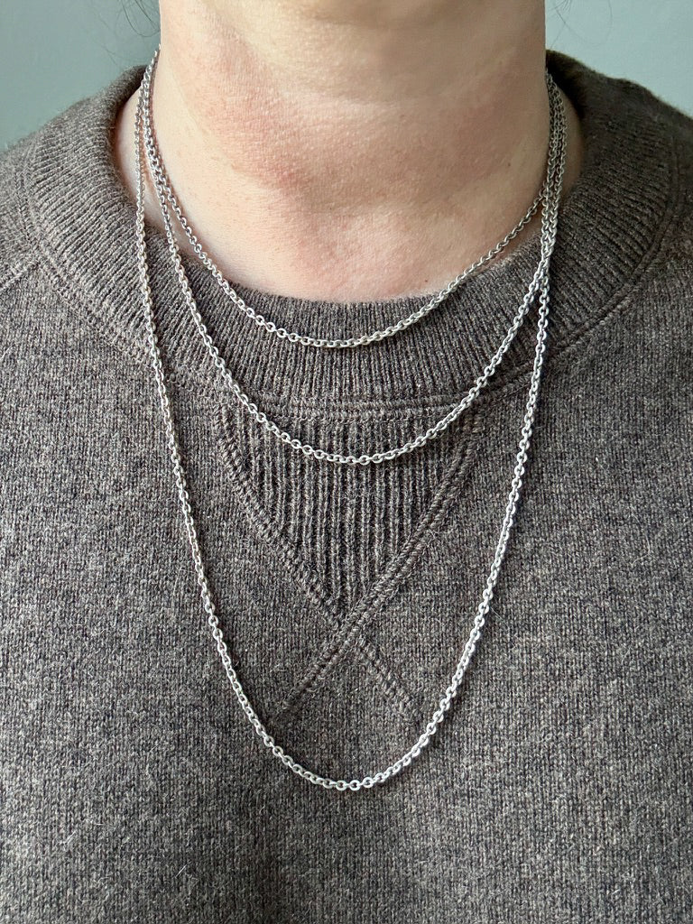 Antique Silver Cable Link Double Strand Necklace - 30 inch doubled length - adjustable