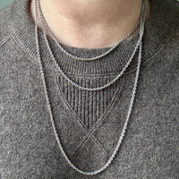 Antique Silver Cable Link Double Strand Necklace - 30 inch doubled length - adjustable