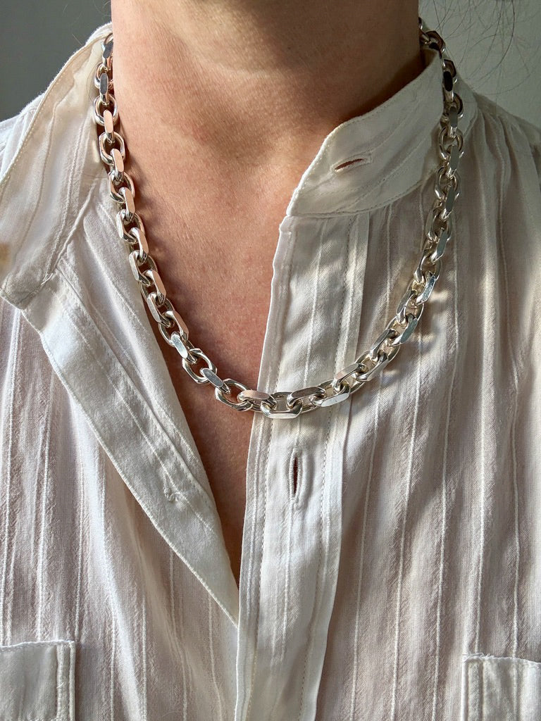 CHUNKY Vintage Sterling Silver Biker Chain Necklace - 19.5 inch length