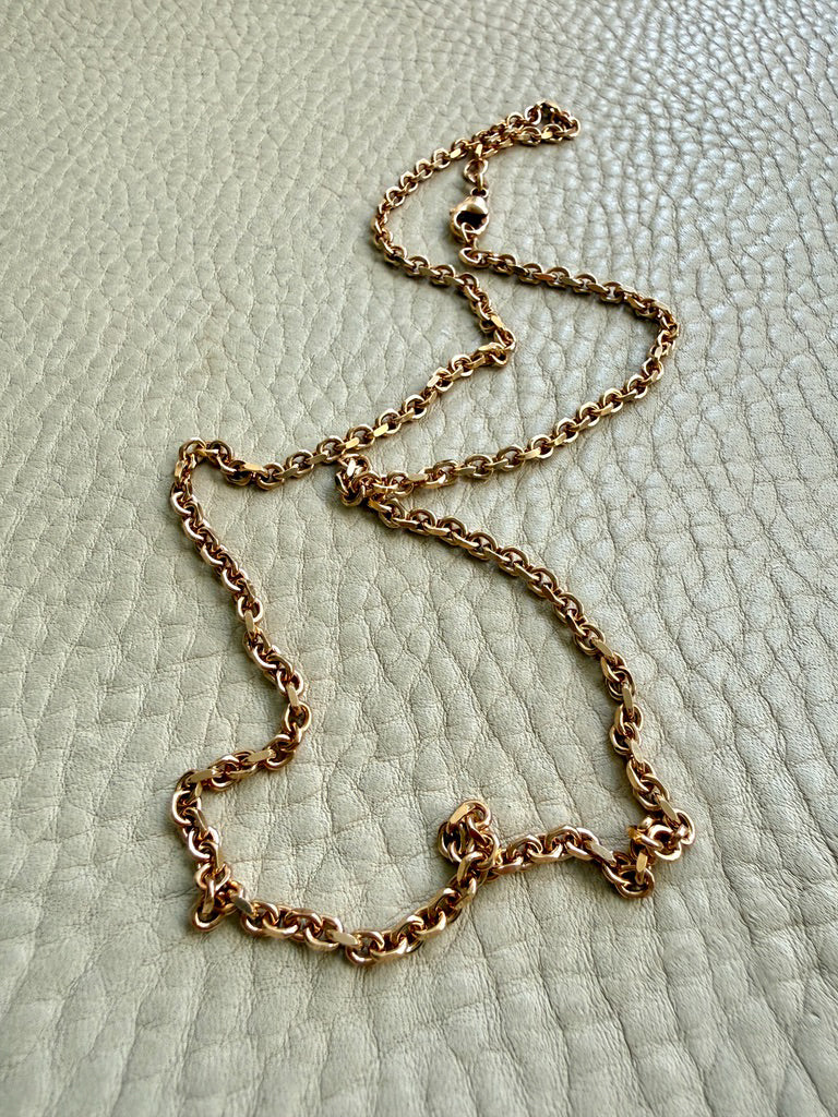 Vintage Italian 3mm Solid Biker Link Chain Necklace 18k Gold – 19.75 Inch Length