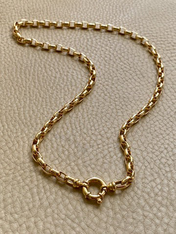 18k Gold Vintage Biker Link Watch Chain Necklace with Bolt Clasp- 19.5 inch length