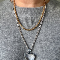 LARGE Crystal Quartz Heart Pendant in Oxidized Sterling Silver – 1.9 Inch length/drop