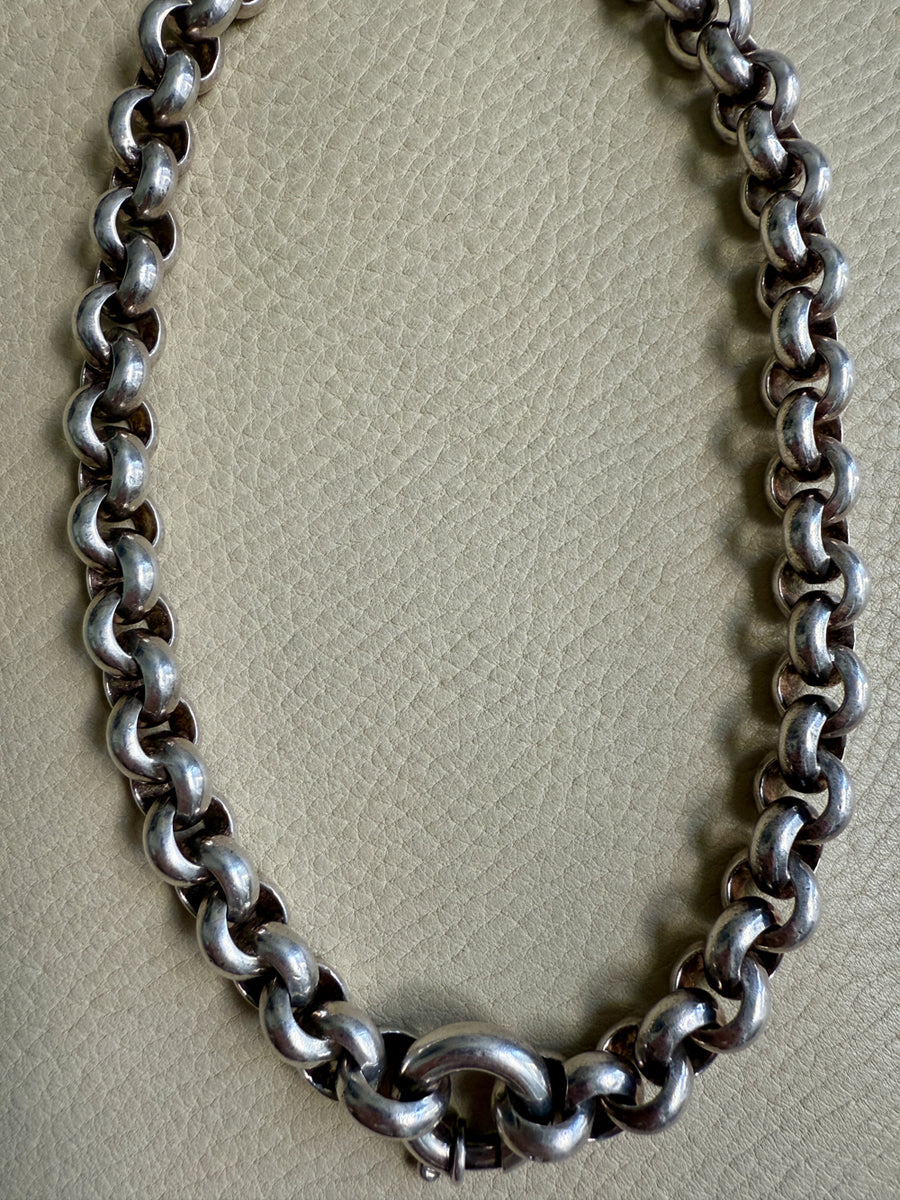 MEGA ROLO!! Heavy 228 gram Silver Rolo Link Necklace with Large Bolt Clasp - 17.5 inch length
