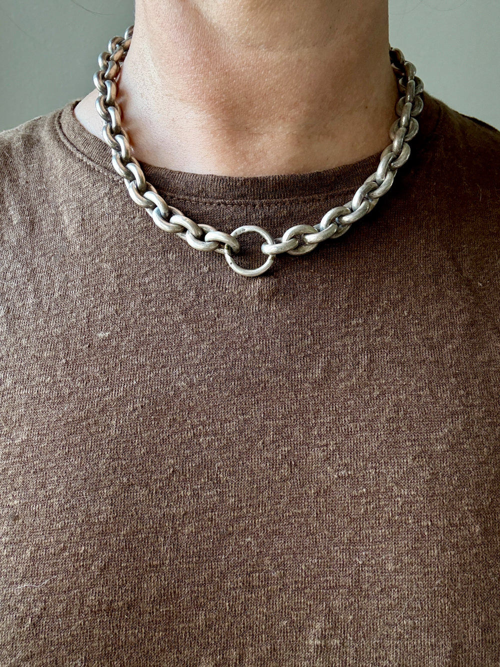 Antique Puffy Oval link Silver Chain with push clasp - 18” length