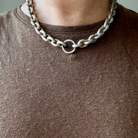 Antique Puffy Oval link Silver Chain with push clasp - 18” length