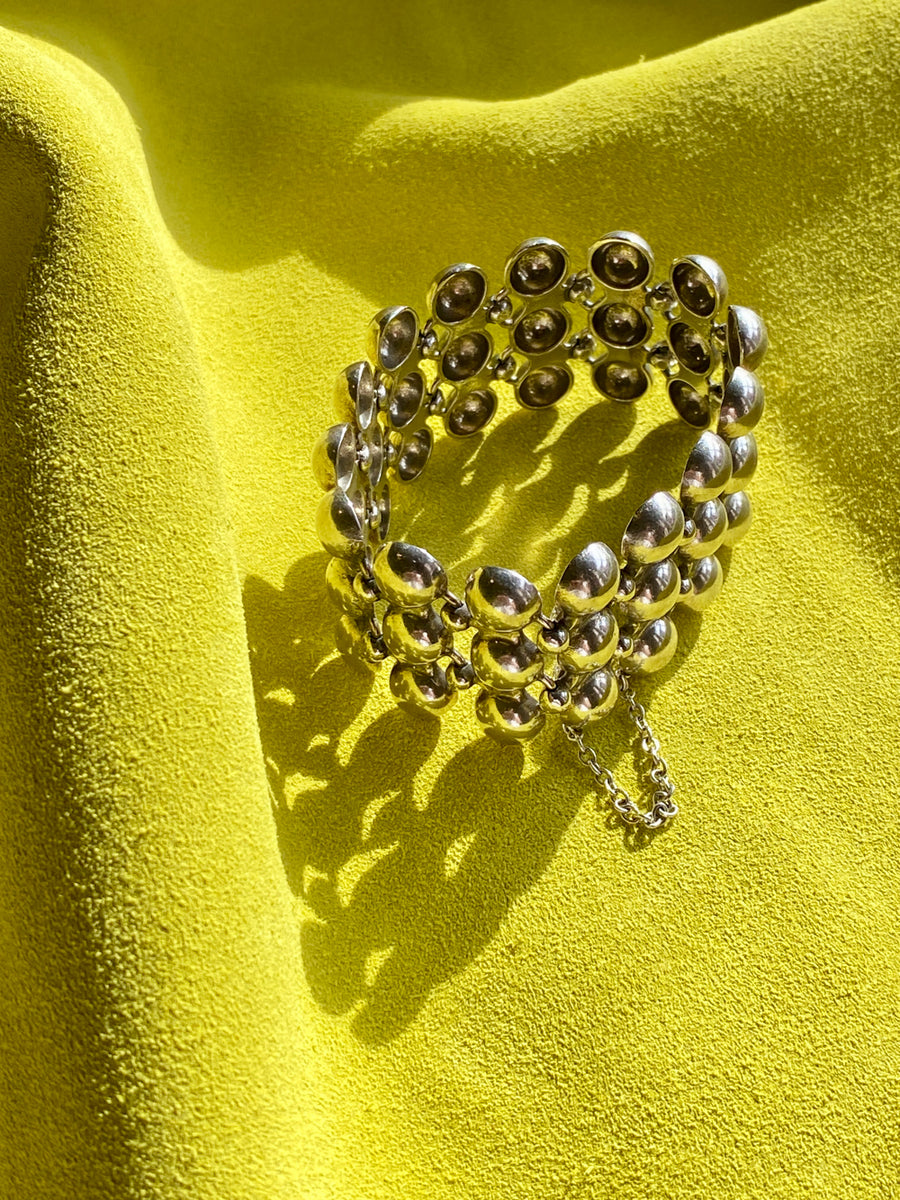 1984 Finnish Triple Row Wide Bubble Link Bracelet in Sterling Silver by Kalevala Koru - 7 inch length