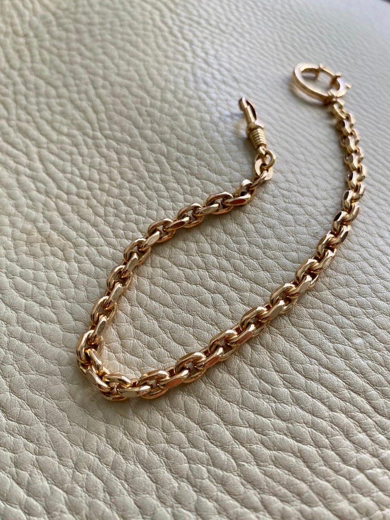 Antique Watch Chain - 14k gold with 18k large bolt clasp- 10 inch length