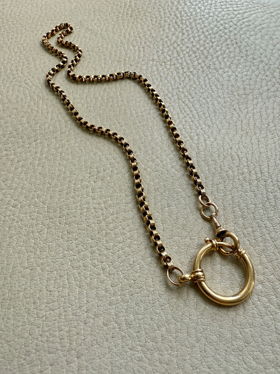 1891 Antique 18k Gold Watch Chain Necklace with Large Bolt Clasp - 18 inch length