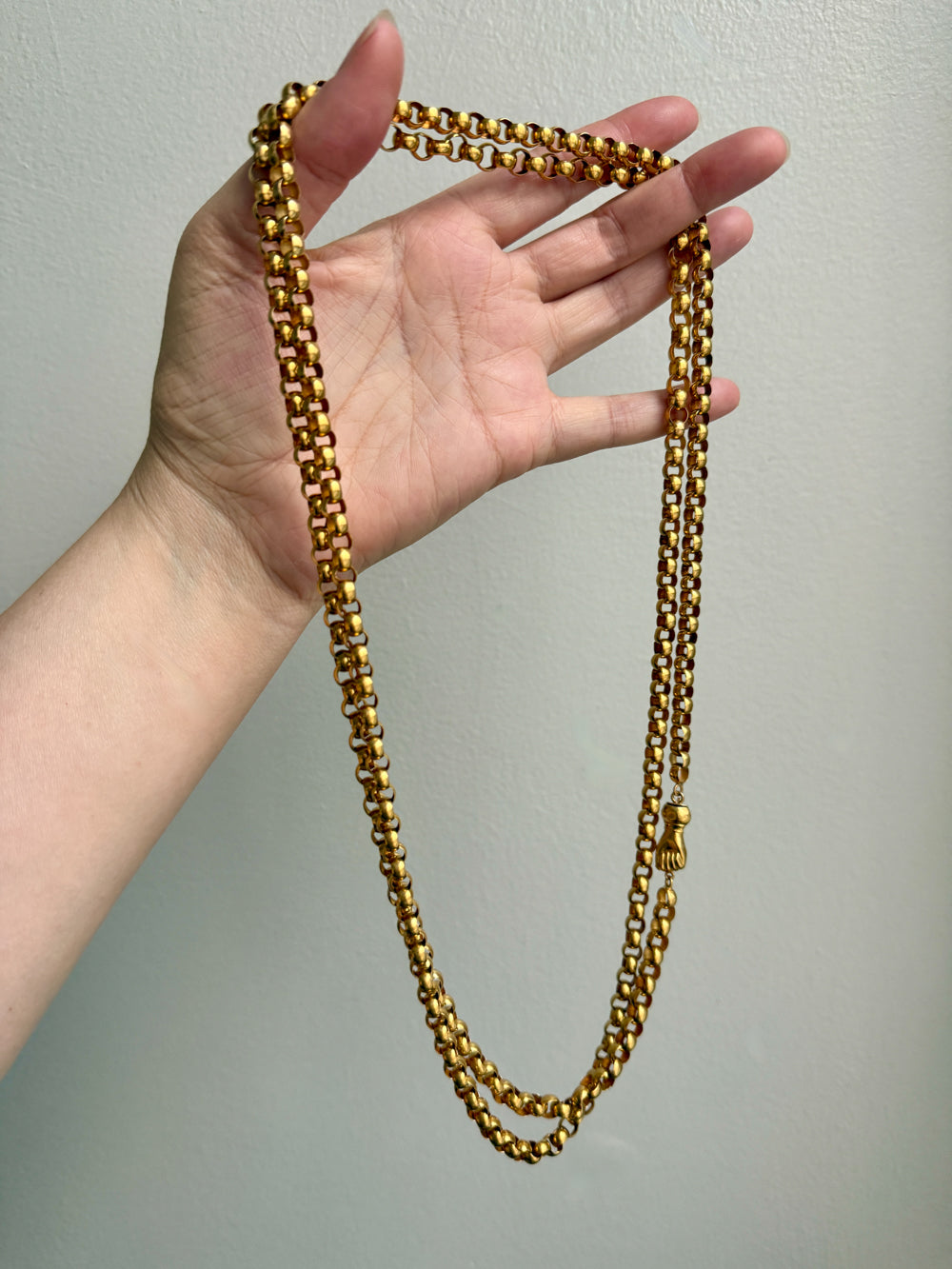1834 Antique Long Length Rolo Link Necklace 22k Gold - 54.3 inch length