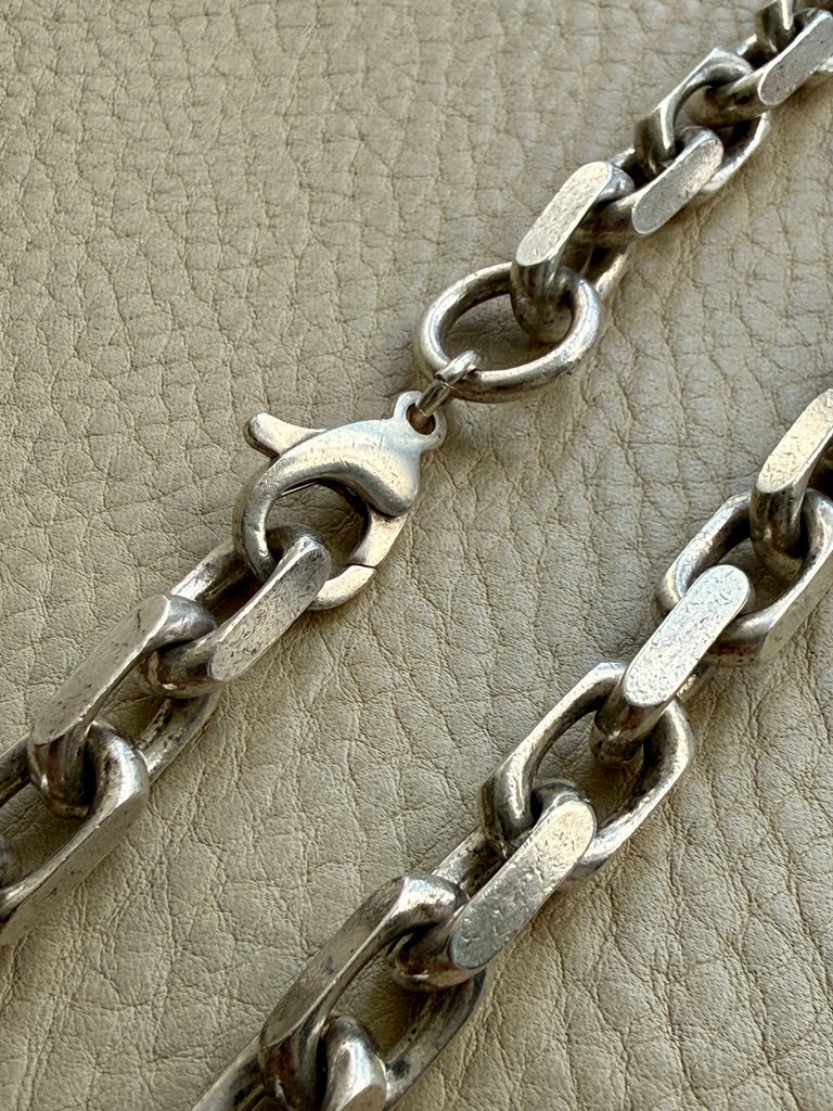 Vintage Sterling Silver Chunky Biker Link Chain Necklace – 22 Inch Length