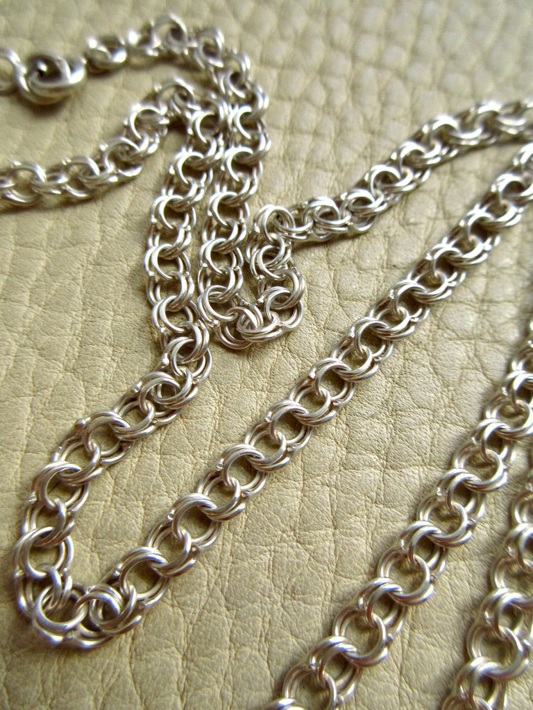 Vintage Double Link Necklace Sterling Silver – 28" Length